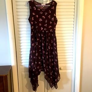 Purple floral handkerchief hem dress